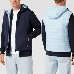 BOSS Camilo Gilet Reversible Waterproof Hooded Puffer Vest Golf Logo Size 36 R S